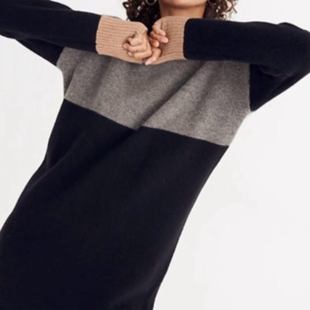 Madewell Black and Gray Colorblock Sweater Dress